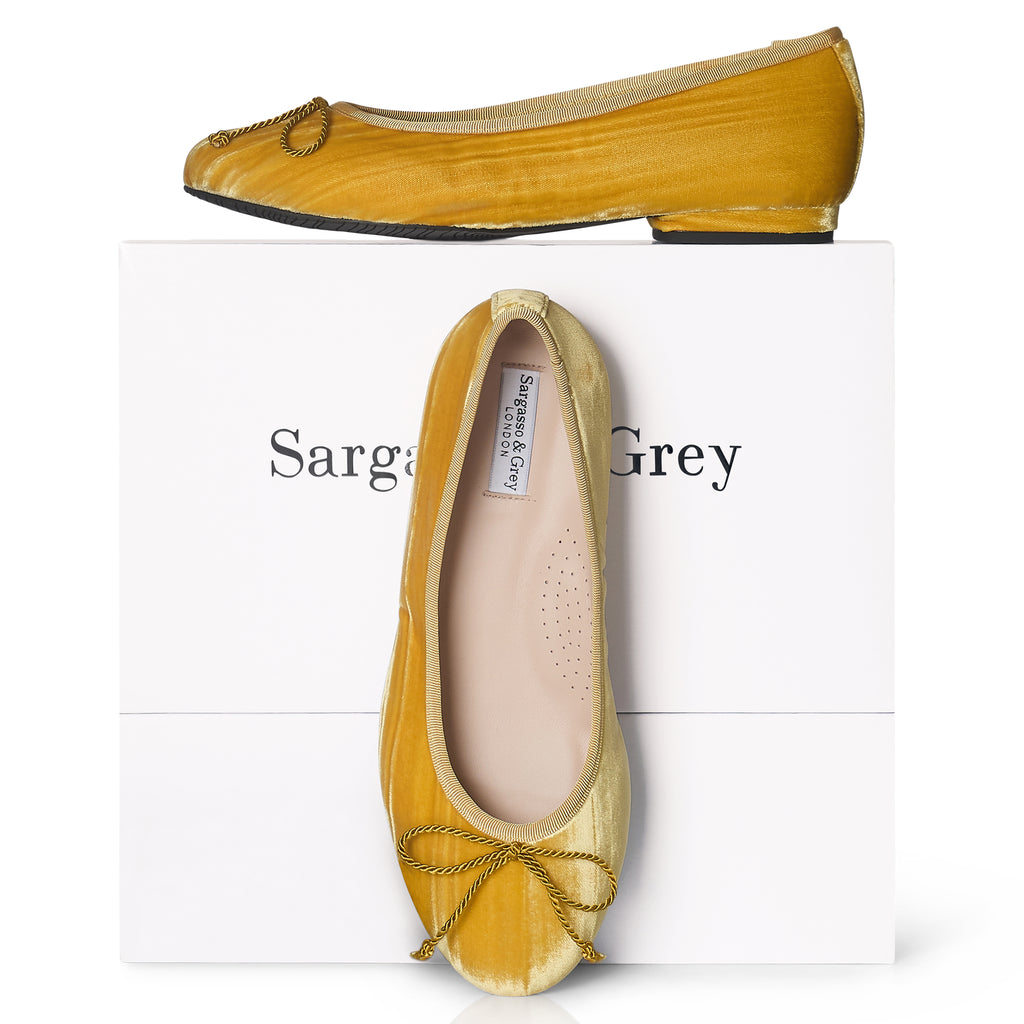 Clara Extra-Wide Fit Flats in Ochre Velvet