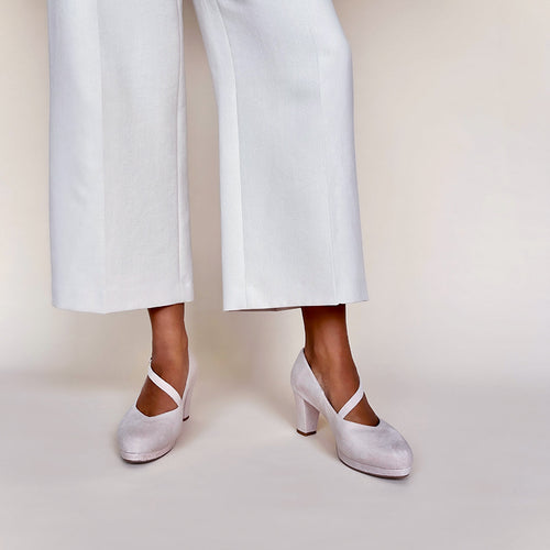 Clare Wide Fit Platform Courts - Pale Pink Suede