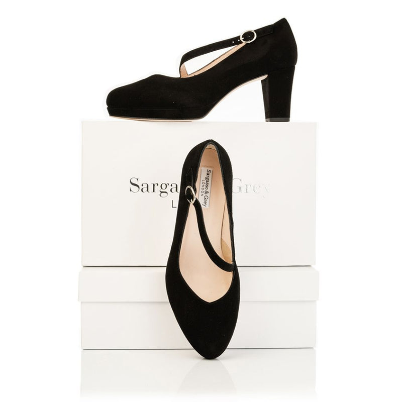 Clare Wide Fit Platform Courts - Black Suede