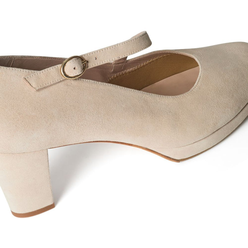 Clare Wide Fit Platform Heels - Almond Suede