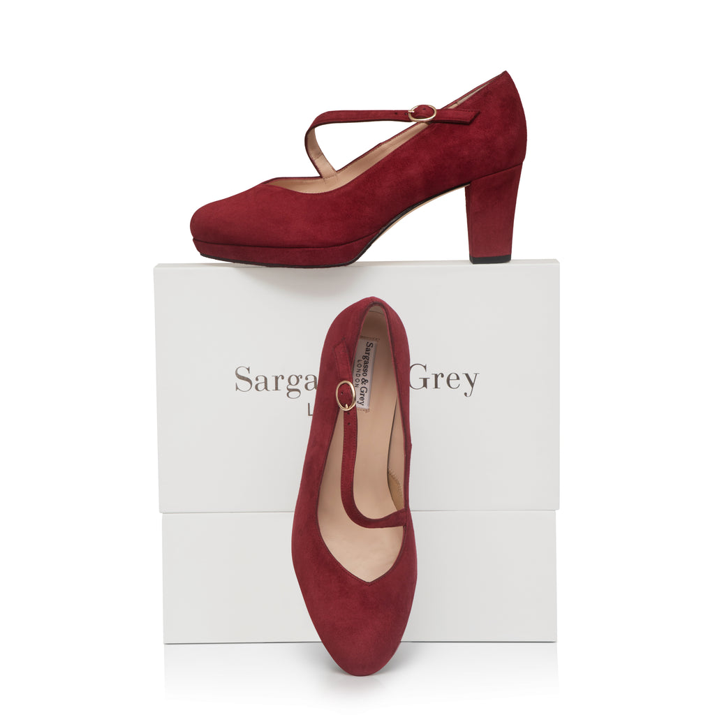 Clare Wide Fit Platform Courts Claret Suede