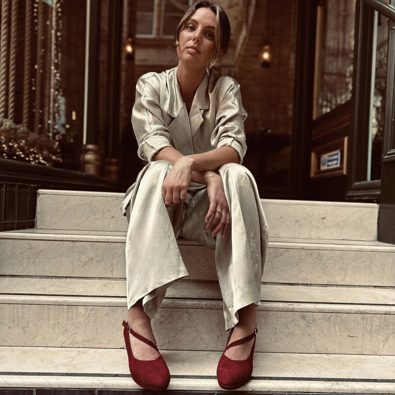 Clare Wide Fit Platform Courts - Burgundy Suede - COMING SOON