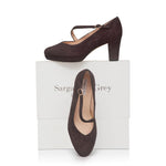 Clare Wide Fit Platform Courts - Brown Suede