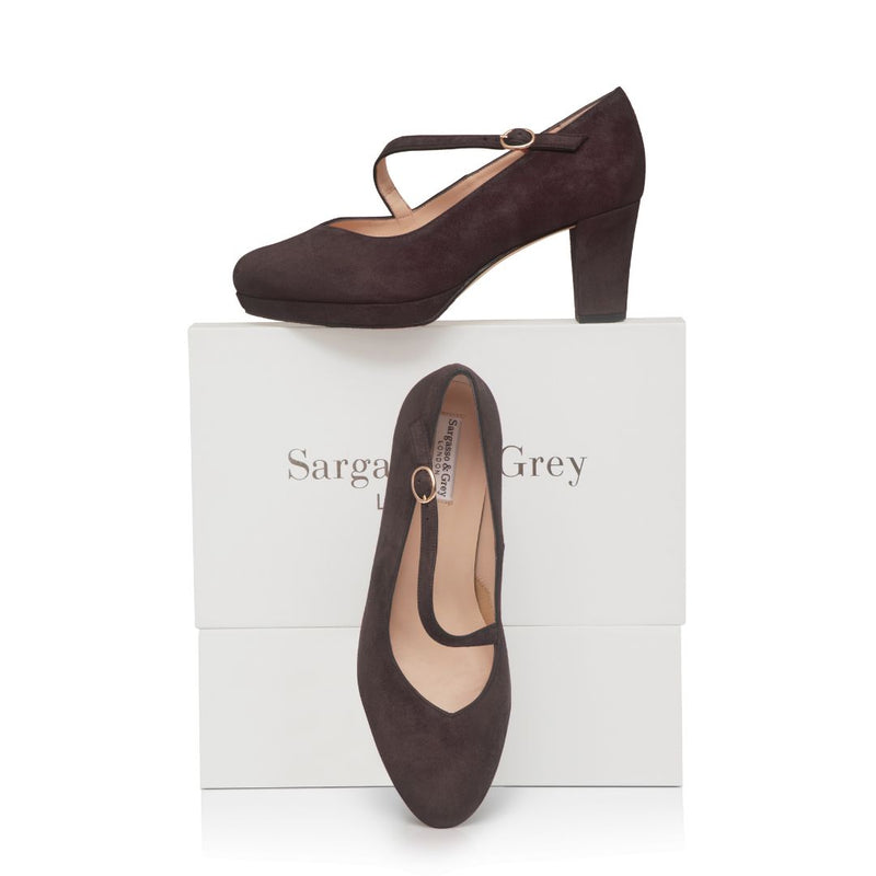 Clare Wide Fit Platform Courts - Brown Suede
