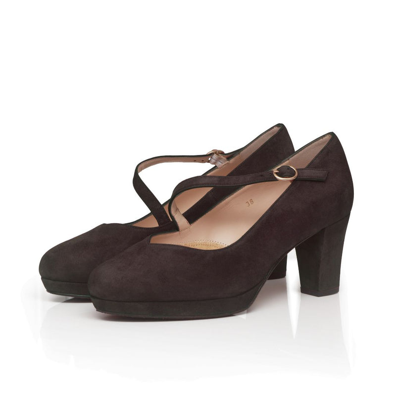 Clare Wide Fit Platform Courts - Brown Suede
