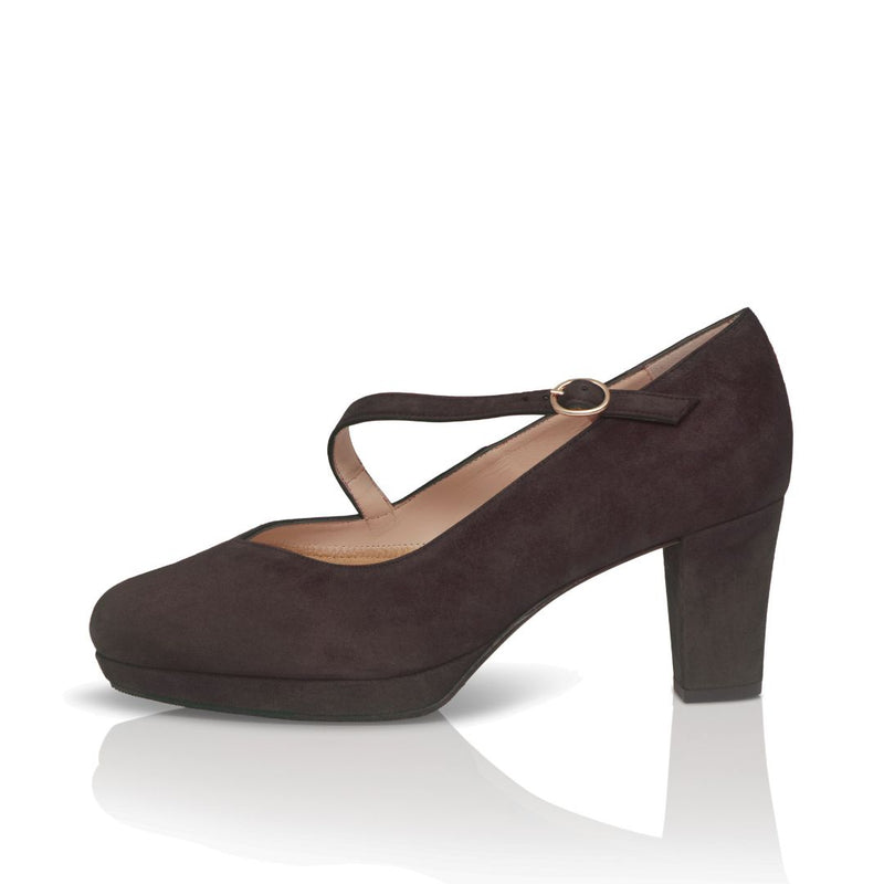 Clare Wide Fit Platform Courts - Brown Suede