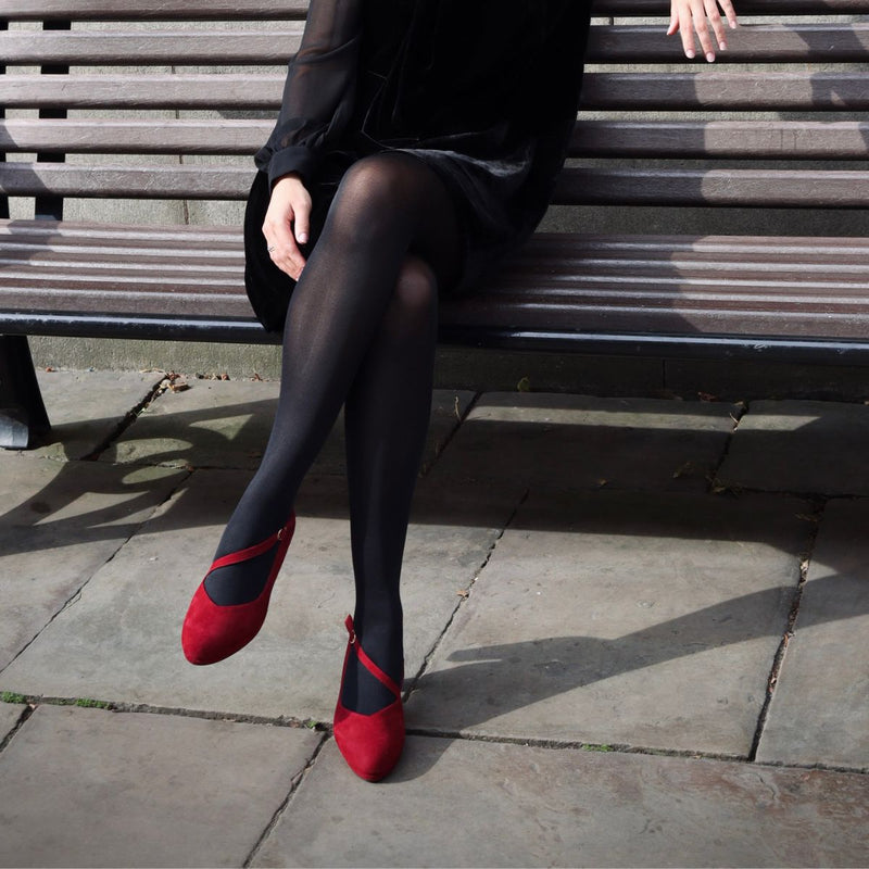 Clare Wide Fit Platform Courts - Claret Suede