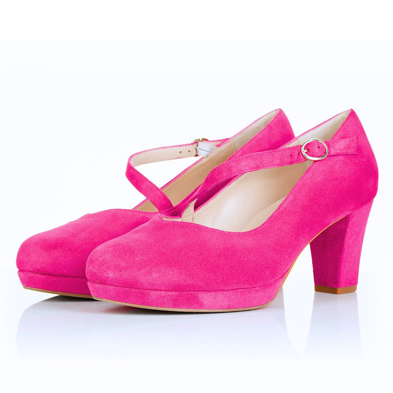 Clare Wide Fit Platform Courts - Hot Pink Suede