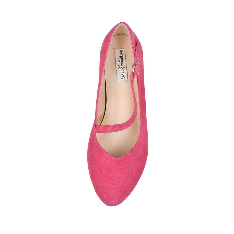 Clare Wide Fit Platform Courts - Light Fuchsia Pink Suede