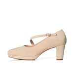 Clare Wide Fit Platform Heels - Almond Suede