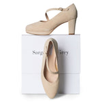 Clare Wide Fit Platform Heels - Almond Suede