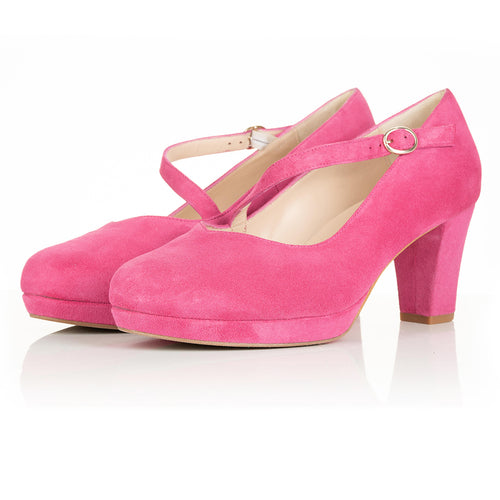 Clare Wide Fit Platform Courts - Light Fuchsia Pink Suede