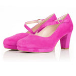 Clare Wide Fit Platform Courts - Hot Pink Suede