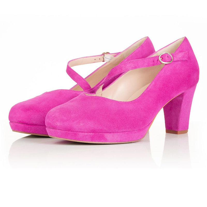 Clare Wide Fit Platform Courts - Hot Pink Suede