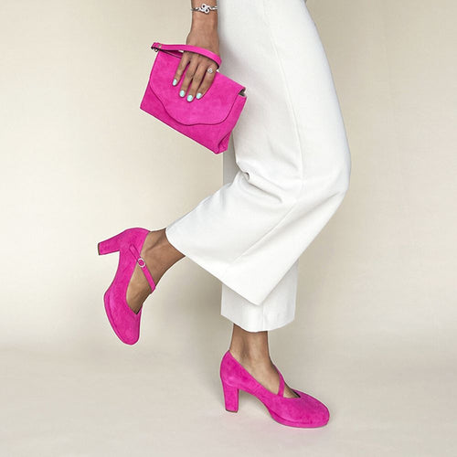 Clare Wide Fit Platform Courts - Hot Pink Suede
