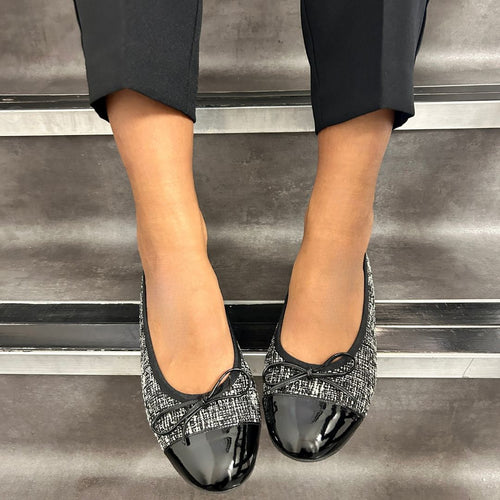 Corrine Extra-Wide Fit Flats - Black Tweed
