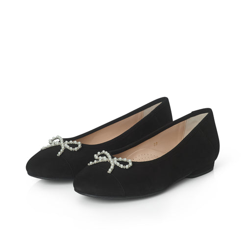 Crissy Extra-Wide Fit Bow Flats - Black Suede