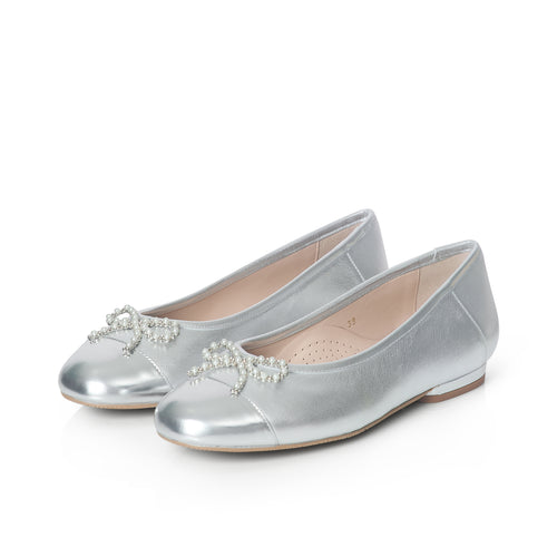 Crissy Extra-Wide Fit Bow Flats - Silver Leather
