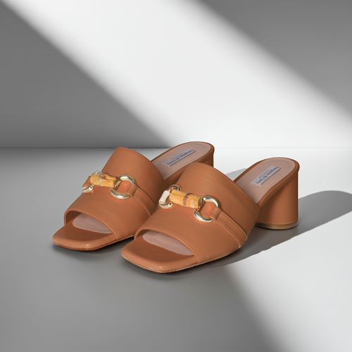 Amanda Extra-Wide Fit Mules - Tan Leather