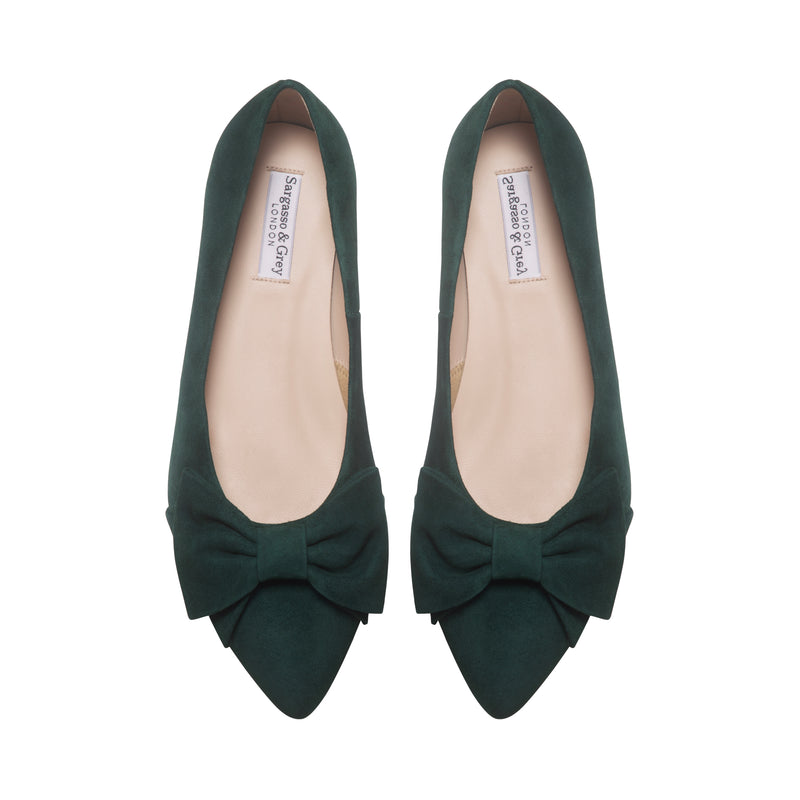 Dionne Extra-Wide Fit Flats - Green Suede