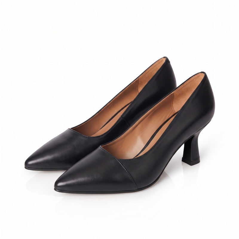 wide fit black leather court shoes – Sargasso and Grey