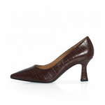 Eleanor - Wide Fit Courts - Dark Brown Mock-Croc Leather