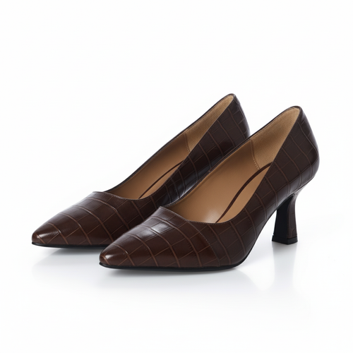 Eleanor - Wide Fit Courts - Dark Brown Mock-Croc Leather