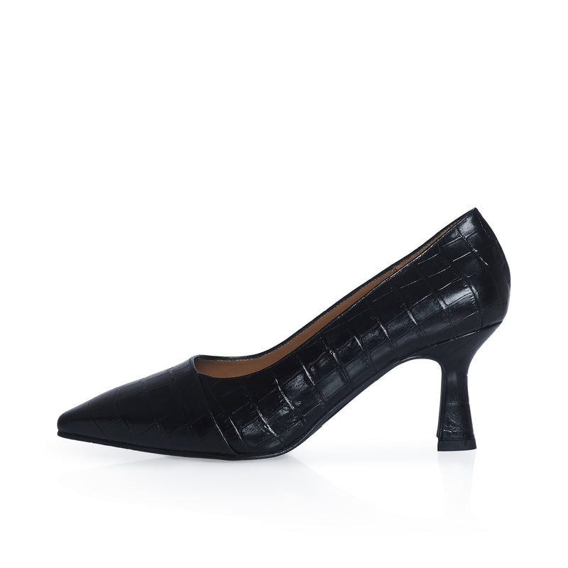 Eleanor - Wide Fit Courts - Black Mock-Croc Leather - COMING SOON