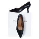 Eleanor - Wide Fit Courts - Black Mock-Croc Leather - COMING SOON