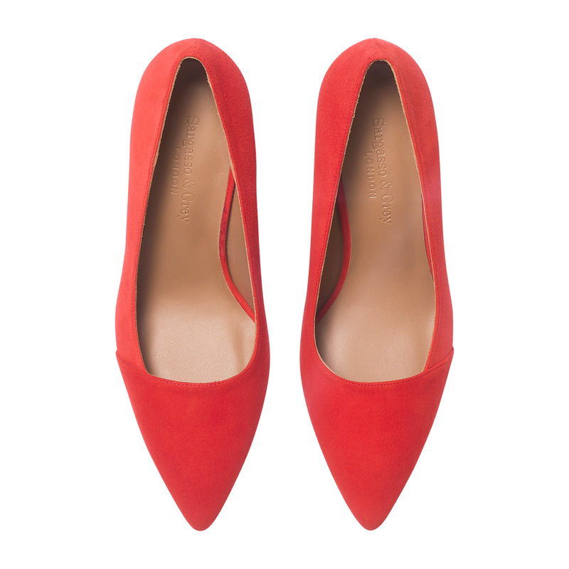 wide fit coral red suede court shoes – Sargasso and Grey