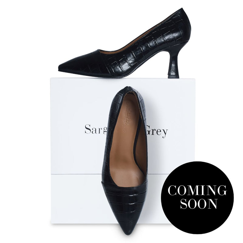 Eleanor - Wide Fit Courts - Black Mock-Croc Leather - COMING SOON