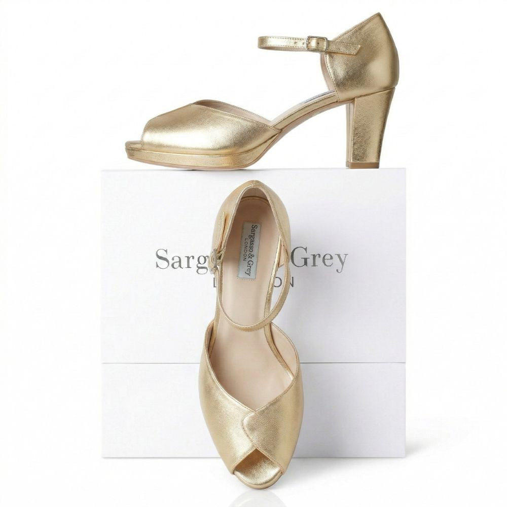 Elkie Wide Fit Sandal Platinum Gold Leather