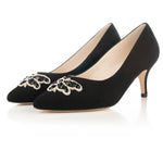 PAST SEASON SECONDS - Ella Embellished Court Shoe - Black Suede (SAMPLE SALE)