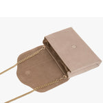 Ellie beige suede clutch chain view