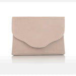 Ellie beige suede clutch front 