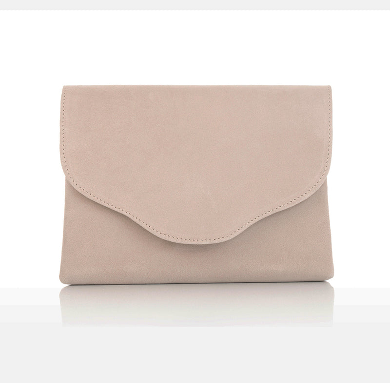 Ellie Clutch Bag - Beige Suede