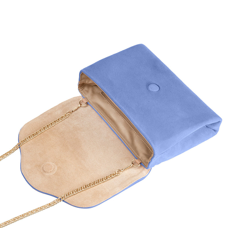 Cornflower Blue Suede Clutch Sargasso and Grey