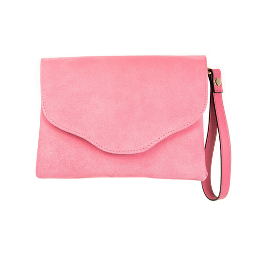 Ellie candy pink clutch with wrist strap