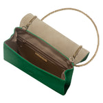 Ellie grass green suede clutch inside