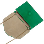 Ellie grass green suede clutch with chain