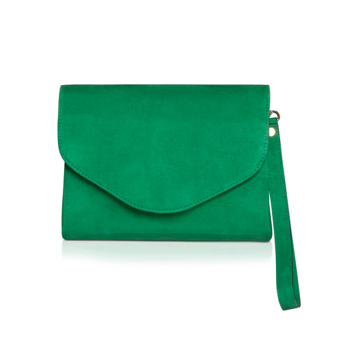 Ellie grass green suede clutch with strap