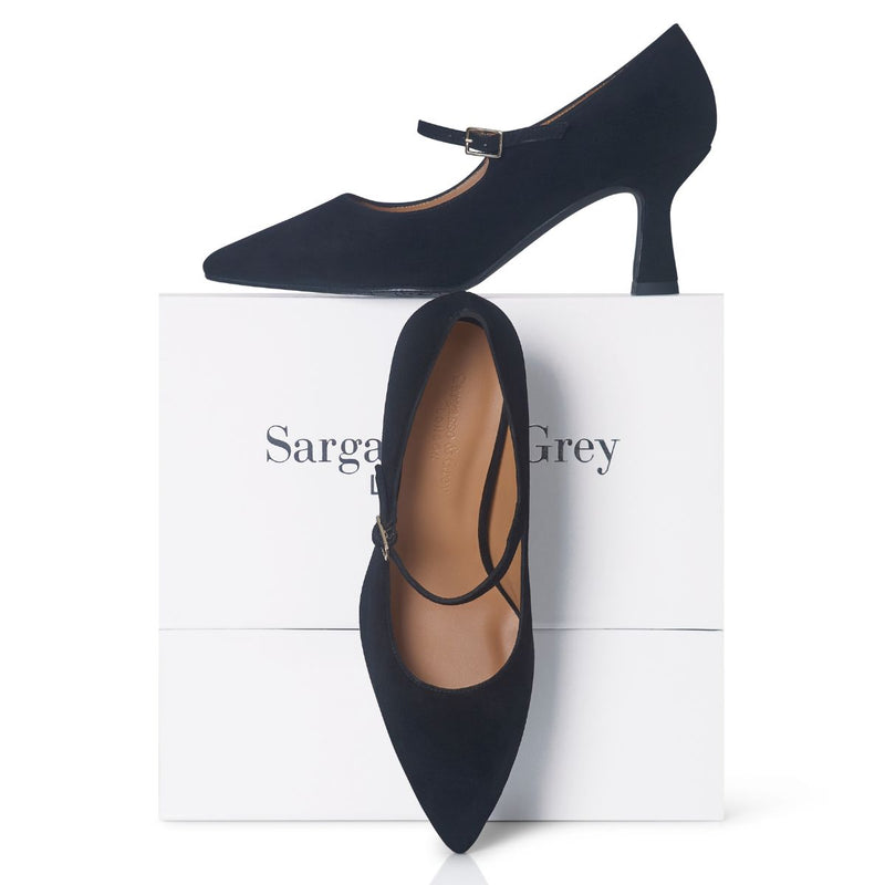 Elsa Wide Fit Court Shoe – Black Suede