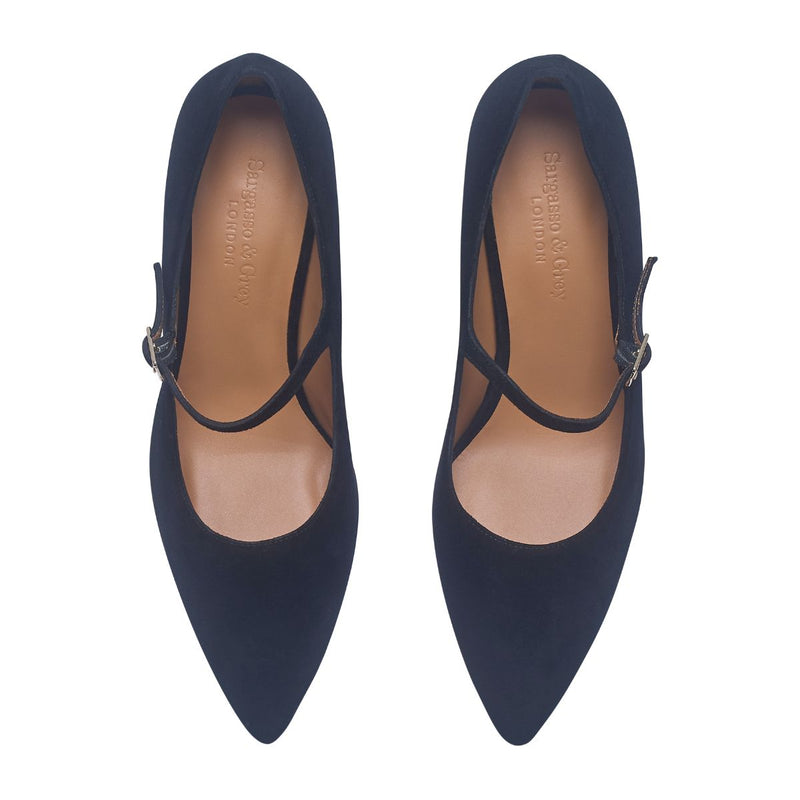 Elsa Wide Fit Court Shoe – Black Suede