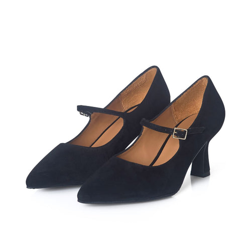 Elsa Wide Fit Court Shoe – Black Suede