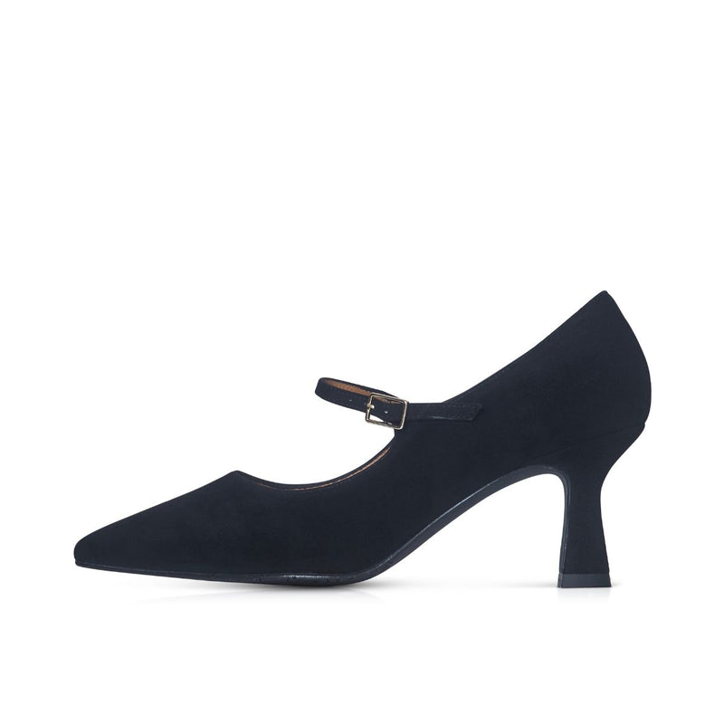 Elsa Wide Fit Court Shoe – Black Suede