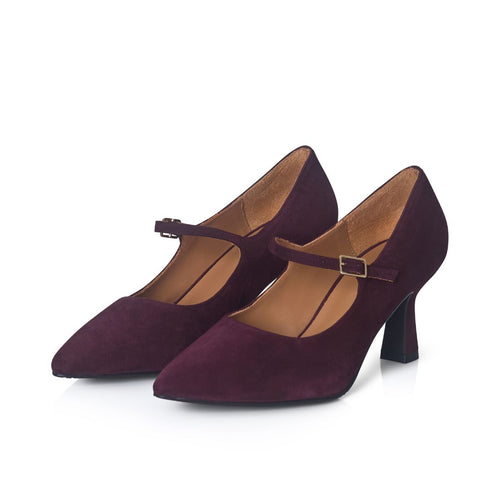 Elsa Wide Fit Court Shoe – Burgundy Suede
