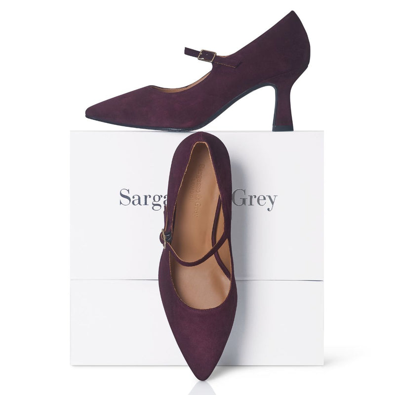 burgundy dress shoes for ladies Wide Fit Burgundy Suede Court Shoes With Buckle Strap – Sargasso and Grey