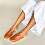 Esme - Wide Fit Espadrille Loafer Sliders - Tan Leather