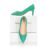 Eve Wide Fit Court Shoe –  Green Suede