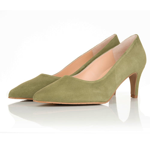Eve Wide Fit Court Shoe –  Olive Suede